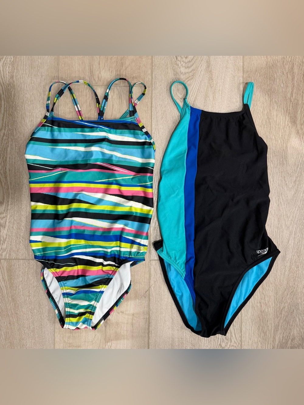 2 Speedo One-Piece competitive Swimsuits, Crossback & Endurance Tie Back, sz 34